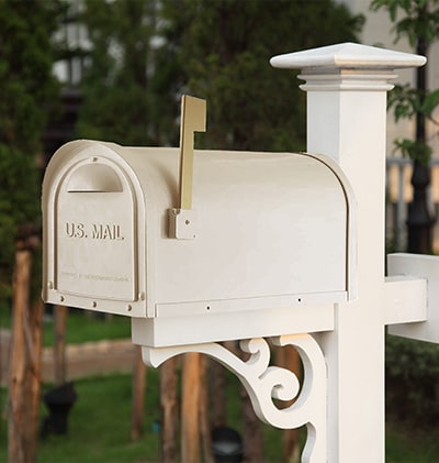 Classic curbside mailbox on custom wood post