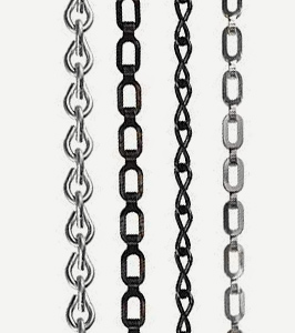 Plated steel chain in 8 sizes and 6 finishes and 