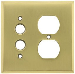 Traditional Forged Brass Push Button / Duplex Combination Switch Plate in Highlighted Antique