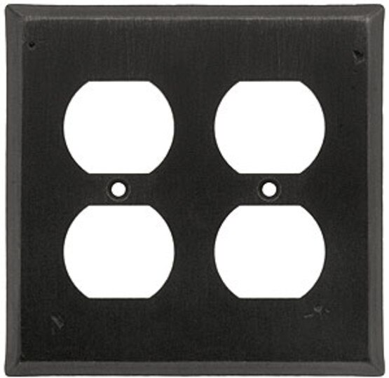 Cast Bronze DoubleGang Duplex Outlet Cover with Distressed MatteBlack