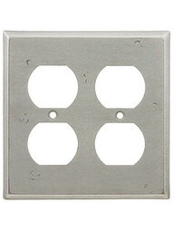 Cast Bronze Double-Gang Duplex Outlet Cover with Distressed Finish In Silver Patina