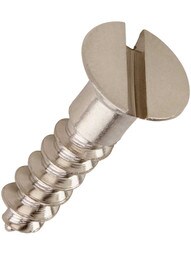 #8 x 3/4 Inch Brass Flat Head Slotted Wood Screws - 25 Pack in Satin Nickel