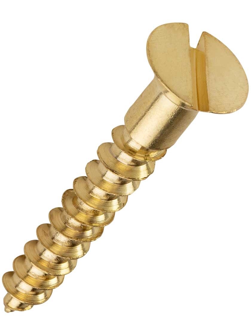 9 x 1 1/4 Inch Brass Flat Head Slotted Wood Screws 25 Pack in