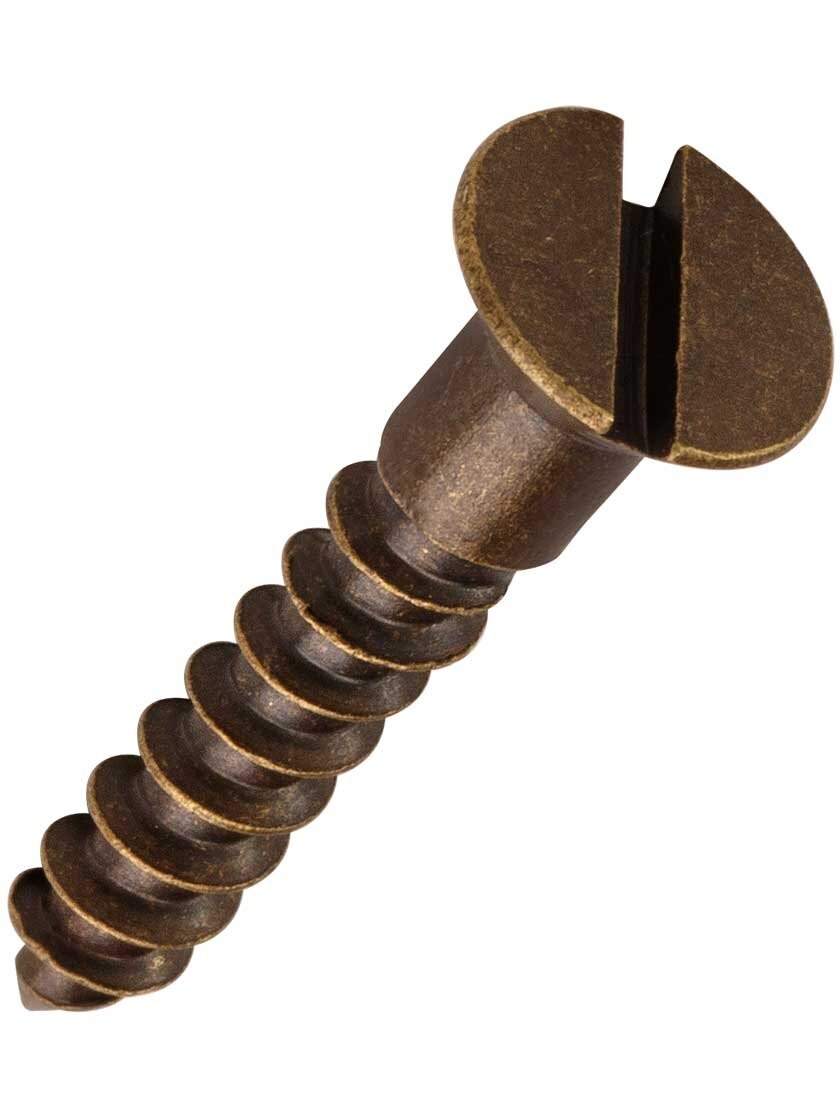 9 x 1 Inch Brass Flat Head Slotted Wood Screws 25 Pack in Antique