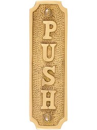 Vertical Cast Brass "Push" Sign in Polished Brass