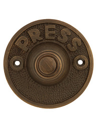 Vintage "Press" Door Bell Button In Antique Brass