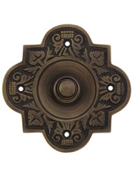 Large Eastlake Solid-Brass Doorbell Button in Antique Brass