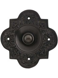 Large Eastlake Solid-Brass Doorbell Button in Antique Pewter