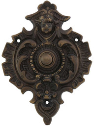 Large Rococo Solid-Brass Doorbell Button in Antique Brass