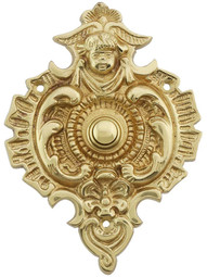 Large Rococo Solid-Brass Doorbell Button in Polished Brass
