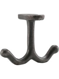 Plain Cast-Iron Double Wardrobe Hook in Antique Iron