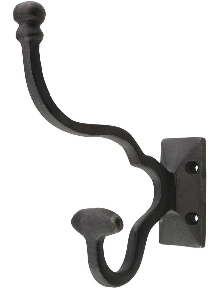 Large Traditional Cast-Iron Hat & Coat Hook in Antique Iron