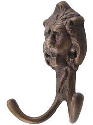 Solid Brass Lion-Head Coat Hook in Antique Brass