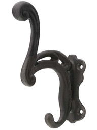 Scroll Style Cast-Iron Double Coat & Hat Hook in Antique Iron