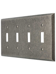 Industrial Quad Gang Toggle Switch Plate with Galvanized Finish
