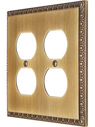 Egg & Dart Design Double Duplex Outlet Cover In Antique-By-Hand Finish