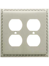 Egg & Dart Design Double Duplex Outlet Cover In Satin Nickel