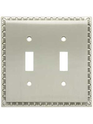 Egg & Dart Double Toggle Switch Plate in Satin Nickel