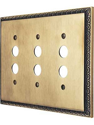 Egg & Dart Design Triple Push Button Light Switch Plate In Antique-By-Hand Finish