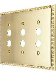 Egg & Dart Triple Push Button Switch Plate in Polished Brass