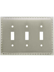 Egg & Dart Triple Toggle Switch Plate in Satin Nickel