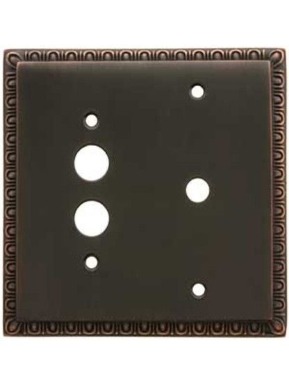 Egg and Dart Design Push Button / Dimmer Combination Switch Plate in Oil-Rubbed Bronze.