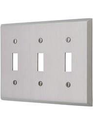 Traditional Forged Brass Triple Toggle Switch Plate in Satin Nickel