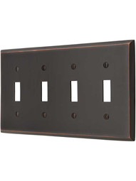 Forged Brass Quad Toggle Switch Plate in Oil-Rubbed Bronze