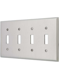Traditional Forged Brass Quad Toggle Switch Plate in Satin Nickel
