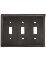 Forged Brass Mid-Century Triple Toggle Switch Plate in Oil-Rubbed Bronze
