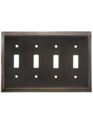 Forged Brass Mid-Century Quad Gang Toggle Switch Plate in Oil-Rubbed Bronze
