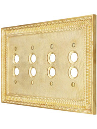 Pisano Quad Gang Push Button Switch Plate in Polished Brass