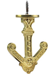 Eastlake Solid-Brass Double Wardrobe Hook in Un-Lacquered Brass