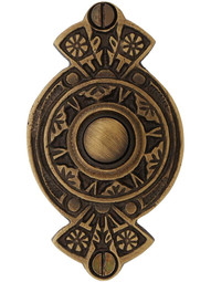 Oriental Pattern Doorbell Button in Antique Brass