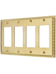 Ovolo Quad Gang GFI Cover Plate in Un-Lacquered Brass