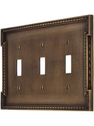 Neoclassical Triple Gang Toggle Switch Plate in Antique-By-Hand