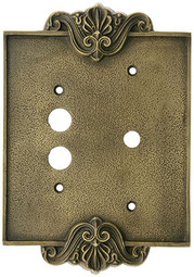 Art Nouveau Push Button / Rotary Dimmer Combination Switch Plate In Antique By Hand Finish