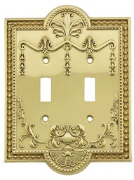 Como Double Toggle Switch Plate in Un-Lacquered Brass