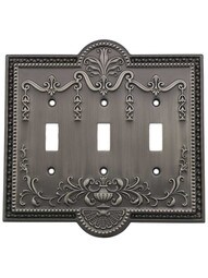 Como Triple Toggle Switch Plate in Antique Pewter