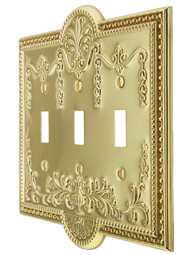 Como Triple Toggle Switch Plate in Polished Brass