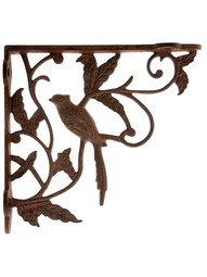 Perched Cardinal Cast Iron Shelf Bracket In Rusted Iron