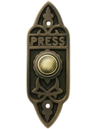 Edwardian "Press" Doorbell Button In Antique Brass