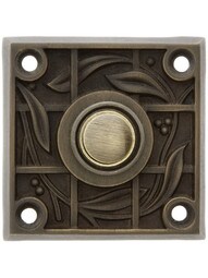 Solid Brass Vine & Trellis Pattern Doorbell Button In Antique Brass