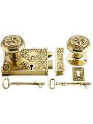3 1/4" x 4 1/8" Brass Decorative Lock Set in Lacquered Brass Finish