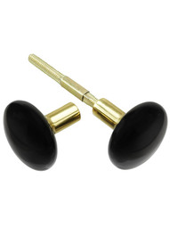 Pair of Black Porcelain Doorknobs with Brass Shank in Polished Brass