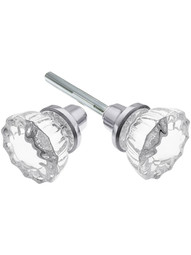 Pair of Fluted Glass Door Knobs With Plated Zinc Base in Polished Chrome
