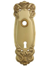 Solid-Brass Art Nouveau Door Plate with Keyhole in Un-Lacquered Brass