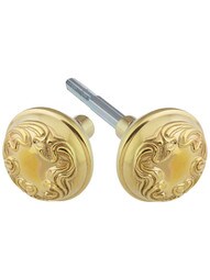 Pair of Solid-Brass Art Nouveau Door Knobs in Un-Lacquered Brass
