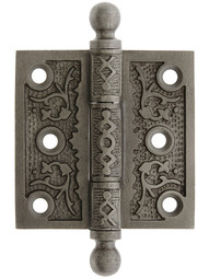 2 1/2" Cast Iron Ball Tip Hinge With Decorative Vine Pattern In Antique Iron