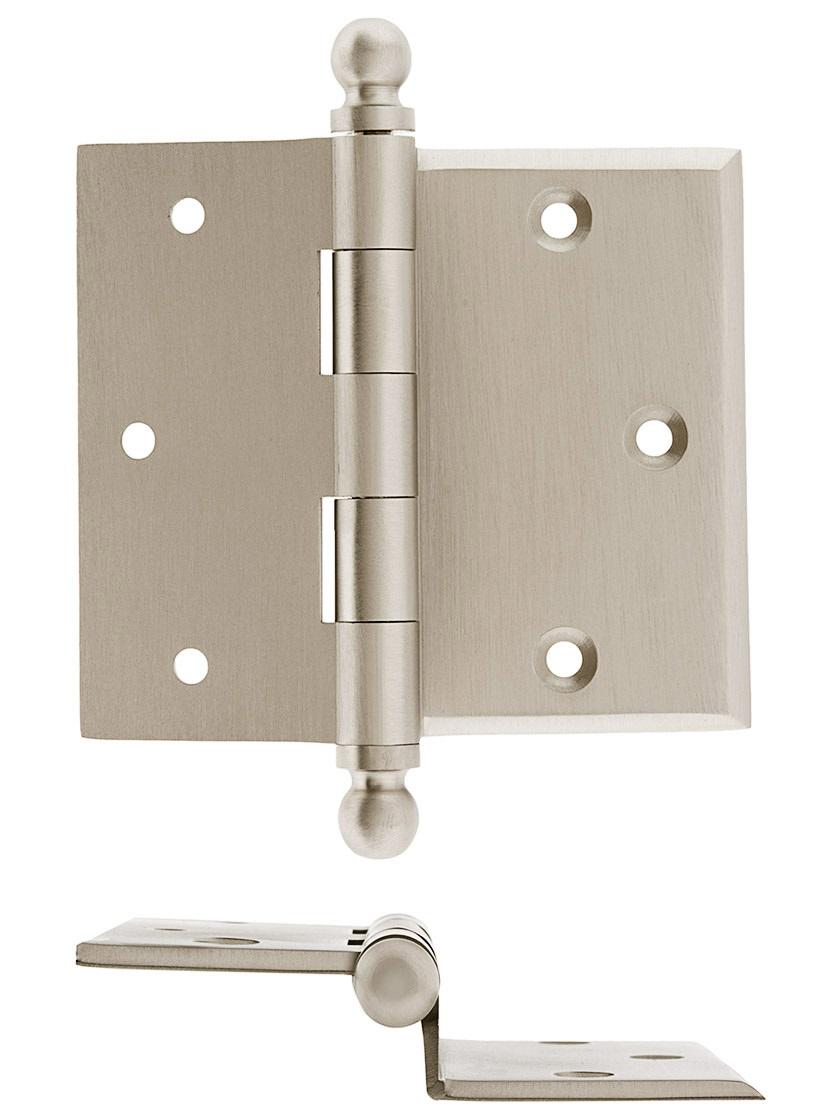 3 1/2" Brass HalfMortise Door Hinge With Beveled Surface Leaf In Satin Nickel House of